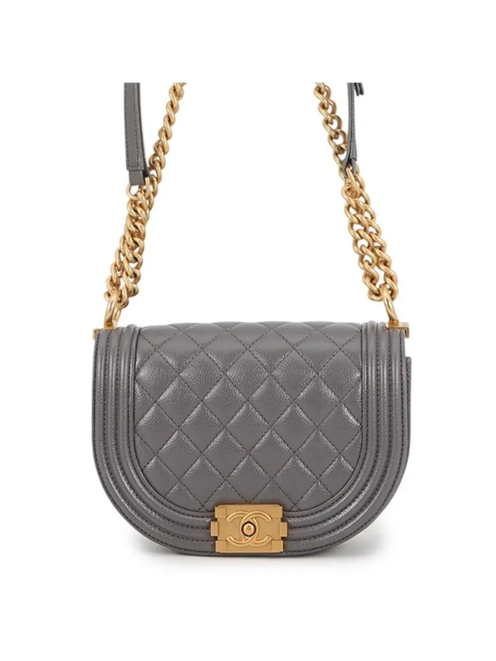 Chanel Chain Shoulder Bag Quilted CC Logo Boy Small Caviar Leather 2-Way
